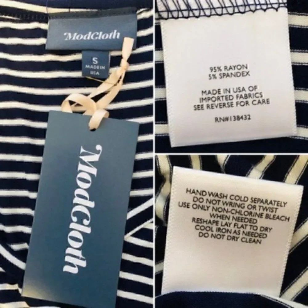 Modcloth Stripe Ruffle Tank Top In Every Direction Knit Navy Blue Cream White S - Picture 10 of 12